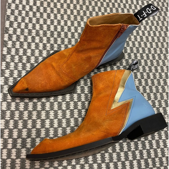 Fluevog Bowie Swordfish Ankle Boot - Orange and Blue - Picture 3 of 7
